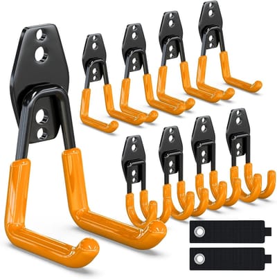 Famanu – Garagehaken set van 12 – Robuuste haken/holders voor zwaar gebruik, netjes ophangen en snel pakken – Voor tuingereedschap, fiets, ladder, stoel, schop en helm (grijs)
