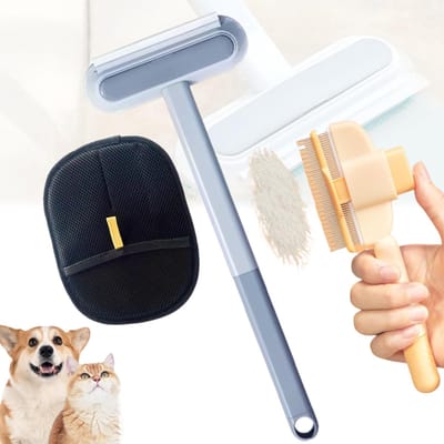 Namajunas - Haarverwijderaar - Huisdierhaar Verwijderaar - Pluizenverwijderaar - 3-in-1 haarverwijderaar voor huisdieren - Verwijder Honden en Kattenharen - met zelfreinigende vlooienborstel en handschoen voor huisdieren