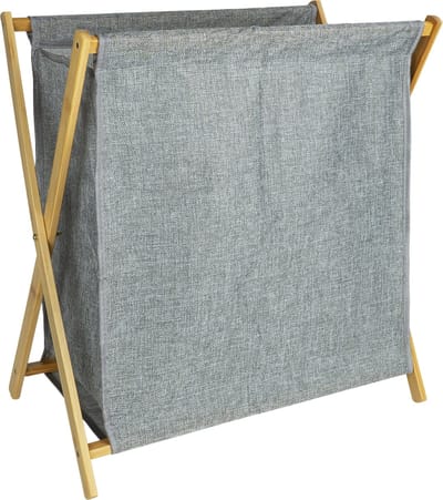 QUVIO Wasmand - 40 liter - Wasmanden - Was sorteerder - Opbergmand - Wasbox - Inklapbaar - Houten frame - Stof - Grijs - 30 x 52 x 57 cm
