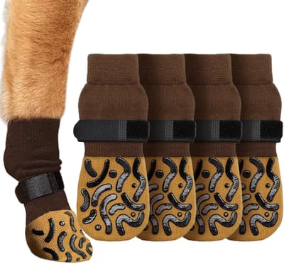 2 Pairs Antislip Hondensokken met Handvatten, Sterke Grip en Verstelbare Pootbeschermers voor Puppy en Volwassen Hond, Ideaal voor Binnen en Buiten
