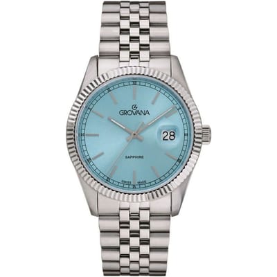 Grovana Kensington Royal Roestvrij Staal IJzige Blauwe Wijzerplaat Kwarts 1542.1131 Herenhorloge blauw