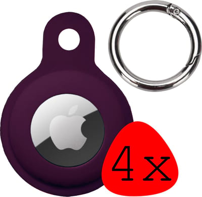 Hoesje Geschikt voor Apple AirTag Hoesje Case Hoesje Geschikt voor Apple AirTag Sleutelhanger Siliconen Hoes - Aubergine - 4 Stuks