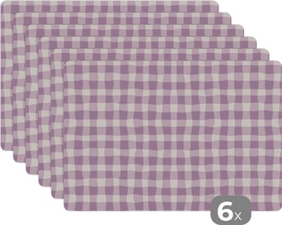 Placemat - Placemats kunststof - Pastel - Paars - Patronen - 45x30 cm - 6 stuks - Hittebestendig - Anti-Slip - Onderlegger - Afneembaar