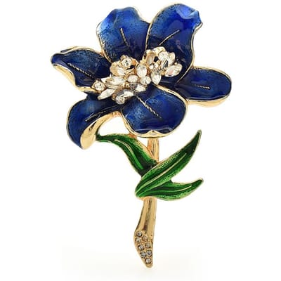 Wuli&baby Mooie Grote Bloemen Broches Voor Vrouwen Unisex 3-kleur Emaille Strass Charmante Bloemen Feest Kantoor Broche Speld Cadeau blue