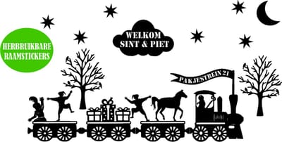 Raamsticker pakjestrein 21 welkom sint & piet | herbruikbaar | Rosami