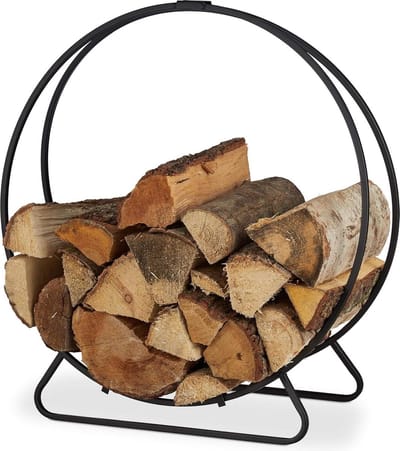 Haardhoutopslag - Houtopberging Rond Houtrek Stapelhulp Zwart 65x61x26cm - Staal