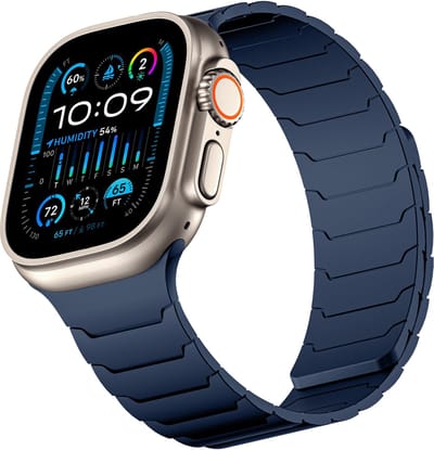 iDenn Magnetisch Siliconen Bandje Blauw geschikt voor Apple Watch - Siliconen Sport bandje - Donker Blauw - Voor Apple iWatch Ultra 12/11/10/9/8/7/6/5/4/3/ alle SE - 44/45/46/49 mm