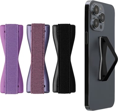 kwmobile vingerhouder voor smartphone - Vingergreep voor telefoon - Zelfklevende finger holder - Set van 3 - In zwart / metallic braam / lavendel