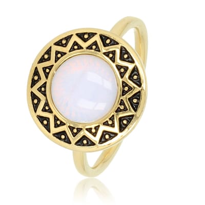 My Bendel - Vintage Goudkleurige Ring met White Quartz - Vintage Goudkleurige Ring - White Quartz - 14K Goldplated - met Luxe Cadeauverpakking | Sieraden Voor Dames | Maat 16.00 Mm / Maat 50