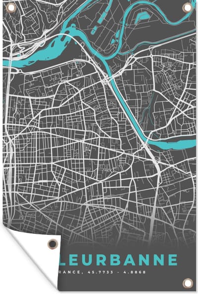 Muurdecoratie Villeurbanne - Stadskaart - Kaart - Plattegrond - Frankrijk - 120x180 cm - Tuinposter - Tuindoek