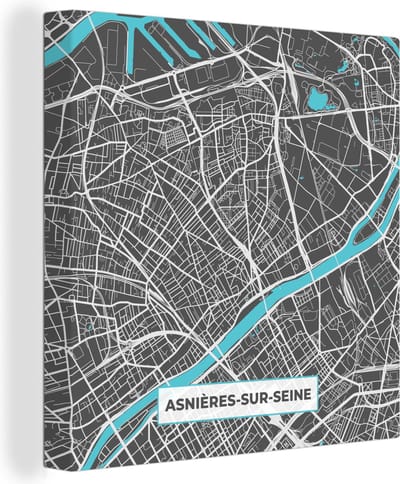 Canvas Schilderij Stadskaart – Frankrijk – Kaart – Asnières-sur-Seine – Plattegrond - 20x20 cm - Wanddecoratie