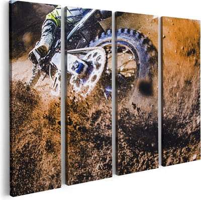Artaza Canvas Schilderij Vierluik Motorcross Wiel Met Modder - 80x60 - Foto Op Canvas - Canvas Print