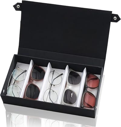 Brillenbox voor 5 Brillen - Hardcase Brillenorganizer - 32x17x6 cm - Zonnebrillen Opbergbox met 5 Vakken - Krasbestendig - Zwart