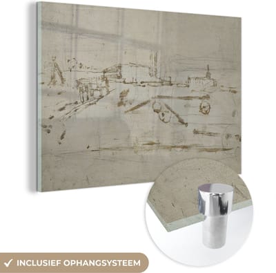 ® Glasschilderij 180x120 cm - Schilderij acrylglas - De buitenrand van een stad - Schilderij van George Hendrik Breitner - Foto op glas - Muurdecoratie woonkamer - Wanddecoratie slaapkamer - Schilderijen