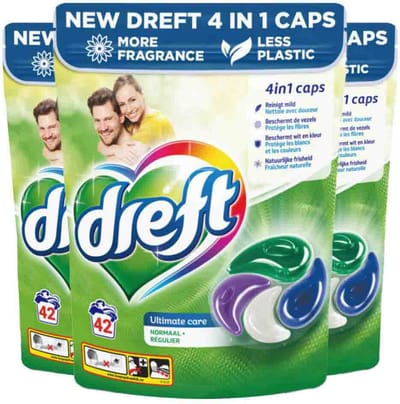 3x Dreft Wasmiddel Capsules Ultimate Care 42 stuks