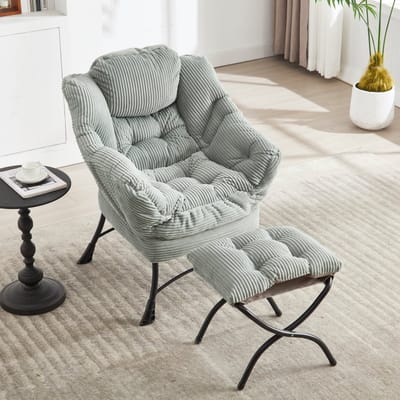 Sweiko Fauteuil - met Hocker - Hoofdsteun - Gestoffeerde stoel - lichtgrijs