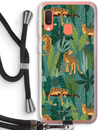 Case Company® - Hoesje met koord geschikt voor Samsung Galaxy A20e hoesje met Koord - Luipaard 2 - Telefoonhoesje met Zwart Koord - Bescherming aan alle Kanten en Over de Schermrand