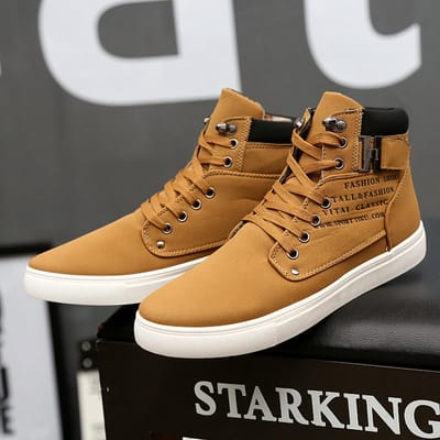 Mode Heren Casual Schoenen Hoge Canvas Schoenen Sneakers Man Vetersluiting Ademende Trainers Heren Baskets Basic Platte Schoenen 38 kaki