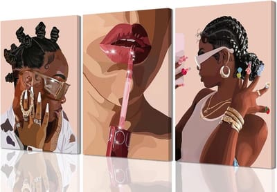 Canvas Muurkunst Set - Wanddecoratie Prints - Woonkamer Decoratie - Moderne Vrouwen Stijl - 40 x 60 cm - Zwart Meisje
