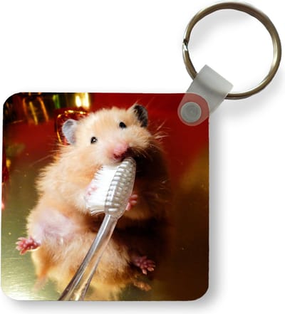 Sleutelhanger - Uitdeelcadeautjes - Hamster die zijn tanden poetst - Plastic