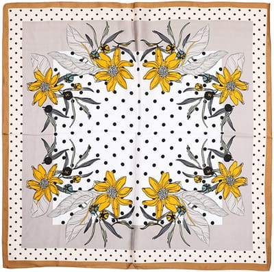 Vierkant Sjaaltje met Botanisch Bloemenmotief en Polka Dots (70x70cm) - Grijs