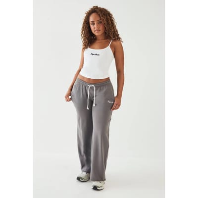 Dames Dsgn Studio Joggingbroek Met Rechte Pijpen, Lage Taille, Contrasterende Trekkoord En Lussenrug | Houtskool | Maat: XS
