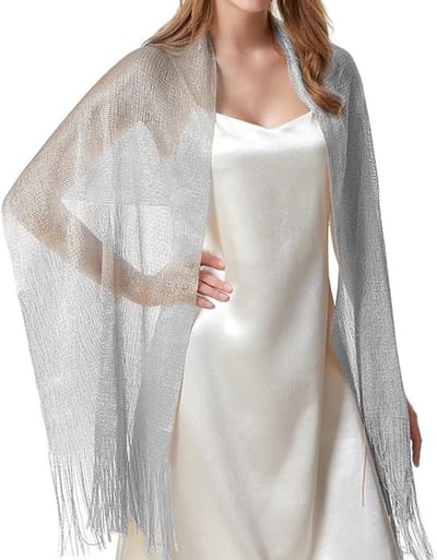 VHV - Sjaal - Zilveren Glitter Sjaal met Pailletten - Lichte Omslagdoek voor Bruiloft, Feest en Avondkleding