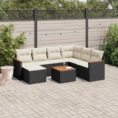 vidaXL - 8-delige - Loungeset - met - kussens - poly - rattan - zwart