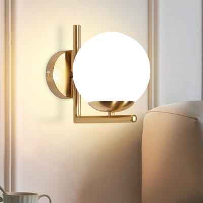 NETTLIFE Vintage Wandlamp Goud - Met Glazen Bol | E27 | Stijlvolle Binnenlamp voor Slaapkamer & Trappenhuis | Klassiek Design - Zonder Lampen
