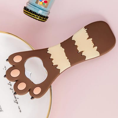Kattenpoot Flesopener Multifunctioneel Schattig Cartoon Levendige Kleuren Magneet Siliconen Flesopener met Koelkastmagneet voor Horizontal Stripes  Brown