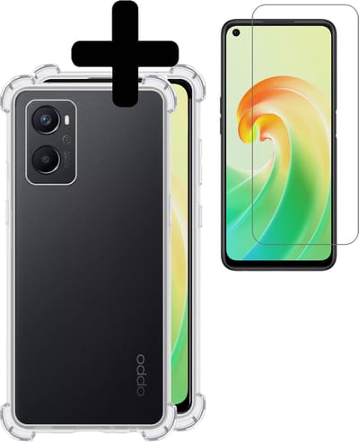 Hoesje - Met Screenprotector - Geschikt voor OPPO A76 - Sterk & Shockproof - Siliconen Case - Back Cover - Telefoon Hoes - Shock Proof - Telefoonhoesjes - Transparant