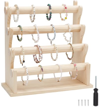 Dailygoody - Houten Armband Houder - Antieke Witte Sieraden Display - 4 Tiers - Opslag voor Armbanden en Kettingen - Perfect voor Sieradenliefhebbers ...
