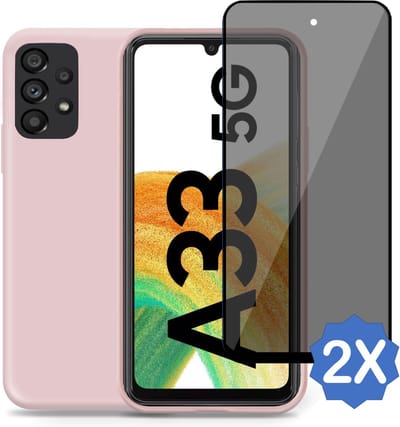 Hoesje geschikt voor Samsung A33 5G + 2x Privacy Screenprotector – Privé Gehard Glas Cover - Suède Case Rose