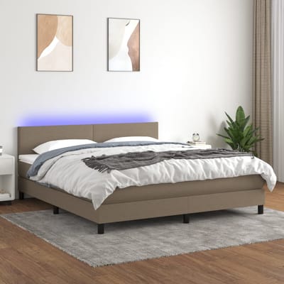 vidaXL - Boxspring - met - matras - en - LED - stof - taupe - 160x200 - cm
