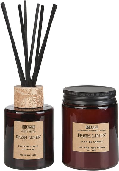 DARK ELEGANCE - Geurkaars met geurstokjes - Bruin - Linnen - Soja wax