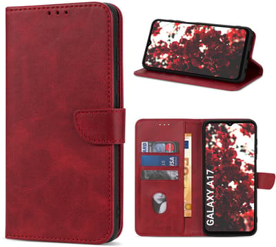 Multimedia & Accessoires PU Lederen Book Case Hoesje geschikt voor Samsung Galaxy A17 – Rood - Portemonnee – Met Stand – Kaarthouder – Pasjes Houder – Magneet Sluiting – Bookcase