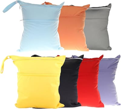 Herbruikbare luiertassen met natte zak, organizer voor baby's, 7 kleuren, ideaal voor reizen, strand en zwemmen, 30 x 36 cm, 7 stuks