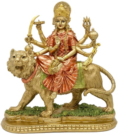 Dailygoods- Standbeeld Durga op Tijger - Beeldjes Decoratie - Hindoe Godin - Sculptuur voor Binnen - Altaar/Tempel - Milieuvriendelijk Materiaal - Beeldje