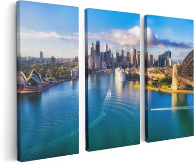 Artaza Canvas Schilderij Drieluik Sydney Stad bij de Haven - 120x80 - Foto Op Canvas - Canvas Print