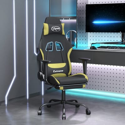 vidaXL - Gamestoel - met - voetensteun - stof - zwart - en - lichtgroen