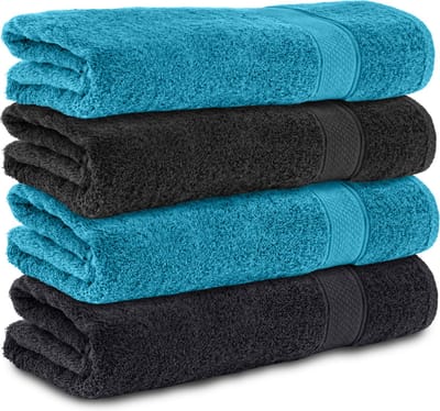 Komfortec handdoeken – Set van 4 - Badhanddoek 70x140 cm - 100% Katoen – Zwart&Turquoise