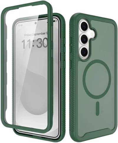 Hoesje met Ingebouwde Screenprotector Geschikt voor Samsung Galaxy S25 FE - Compatibel met MagSafe / Qi2 - Full Protect - Schokbestendige Beschermhoes - Case Matte Groen