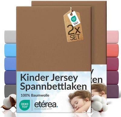 etérea Jersey hoeslaken kinderen 2-pack 80x160-80x180 cm (hoek 20 cm) 100% katoen - Mokka