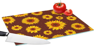 Glazen Snijplank - 39x28 - Zonnebloem - Bohemian - Flora - Patroon - Snijplanken Glas