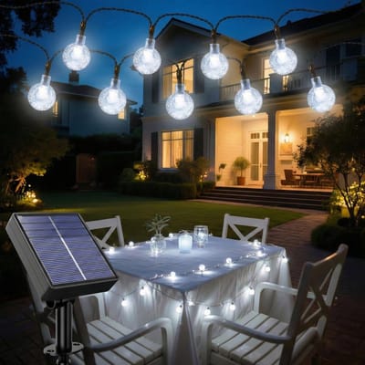 MUPOO Solar Lichtsnoer Buiten IP44 20LEDS -Prikkabel- Lampjes Slinger- 2 Lichtmodi -Tuinverlichting op Zonne-energie- Sfeerverlichting Buiten en Binnen- voor Tuin, Balkon en Terras - 5 Meter - Wit