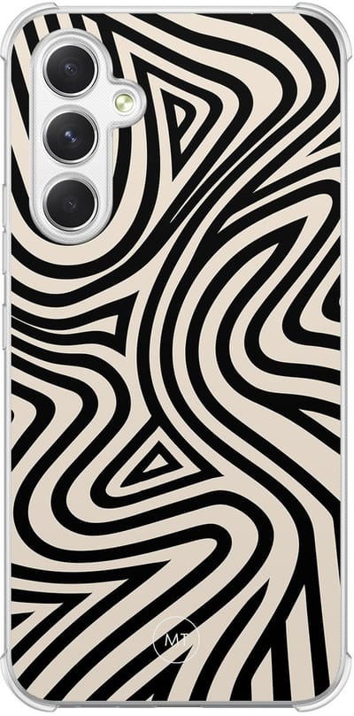 Hoesje (shockproof) geschikt voor Samsung Galaxy A54 - Groovy lines - Extra sterke case - TPU/polycarbonaat - Print - Zwart, Wit, Transparant