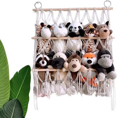 Nivard Knuffel Net - Hangmat - Speelgoed - Opbergsysteem - Hangmat Voor Knuffels - Organizer - Wit - Twee Lagen