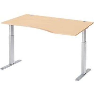 Schäfer Shop Select ERGO-T bureau, elektrisch in hoogte verstelbaar, vrije vorm, aanbouw rechts, T-voet, B 1800 x H 725-1185 mm, ahorn decor/blank aluminium