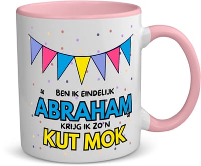 Akyol - eindelijk abraham koffiemok - theemok - roze - Hoera 50 jaar - 50 geworden - - verjaardagscadeau - kado - 350 ML inhoud