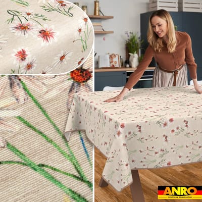 ANRO Tafelkleed Bloemenranken Beige 140x100cm Met sierband Afwasbaar Waterafstotend Binnen & Buiten